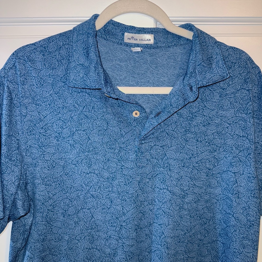 Peter Millar Blue Polo Shirt with Textured Knit Design